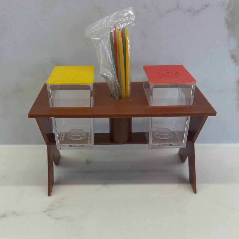 Vintage 70's Picnic Table Salt And Pepper Shaker Set with Toothpicks